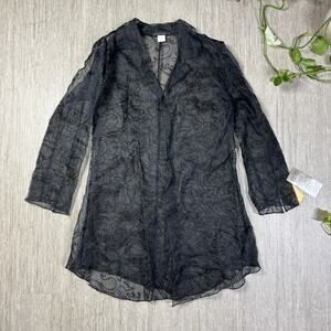 Vintage Nicole Bakti Black Silk Sheer Embroidered Kimono Cardigan NWT XL Goth